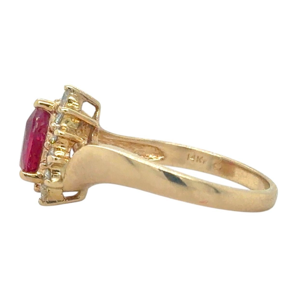 3/4ct Created Ruby & 1/4ctw Diamond 14k Yellow Gold Ring 3.2g Size 6.25