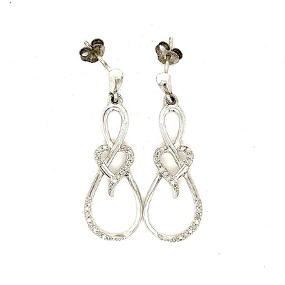 Sterling Silver Infinity Dangle with Heart Earrings 0.10ctw Diamond.