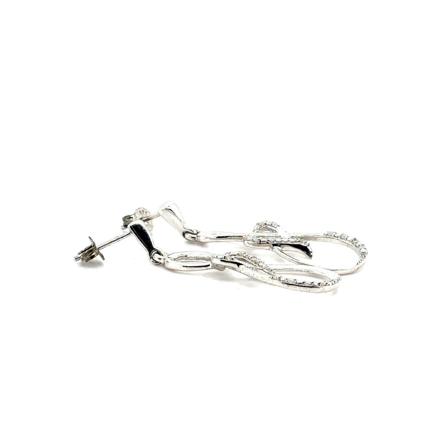 Sterling Silver Infinity Dangle with Heart Earrings 0.10ctw Diamond.