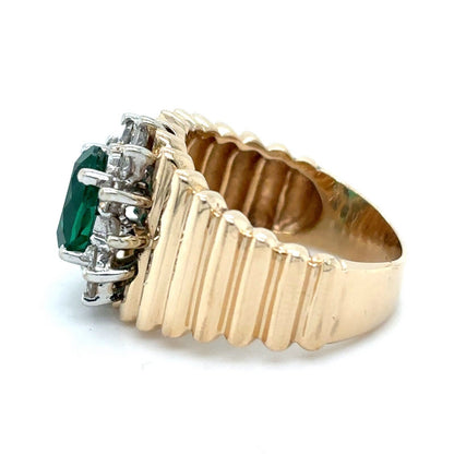 Imitation Emerald Solitaire & 1/2ct Diamond 14K Yellow Gold Ring 5.8g Size 5