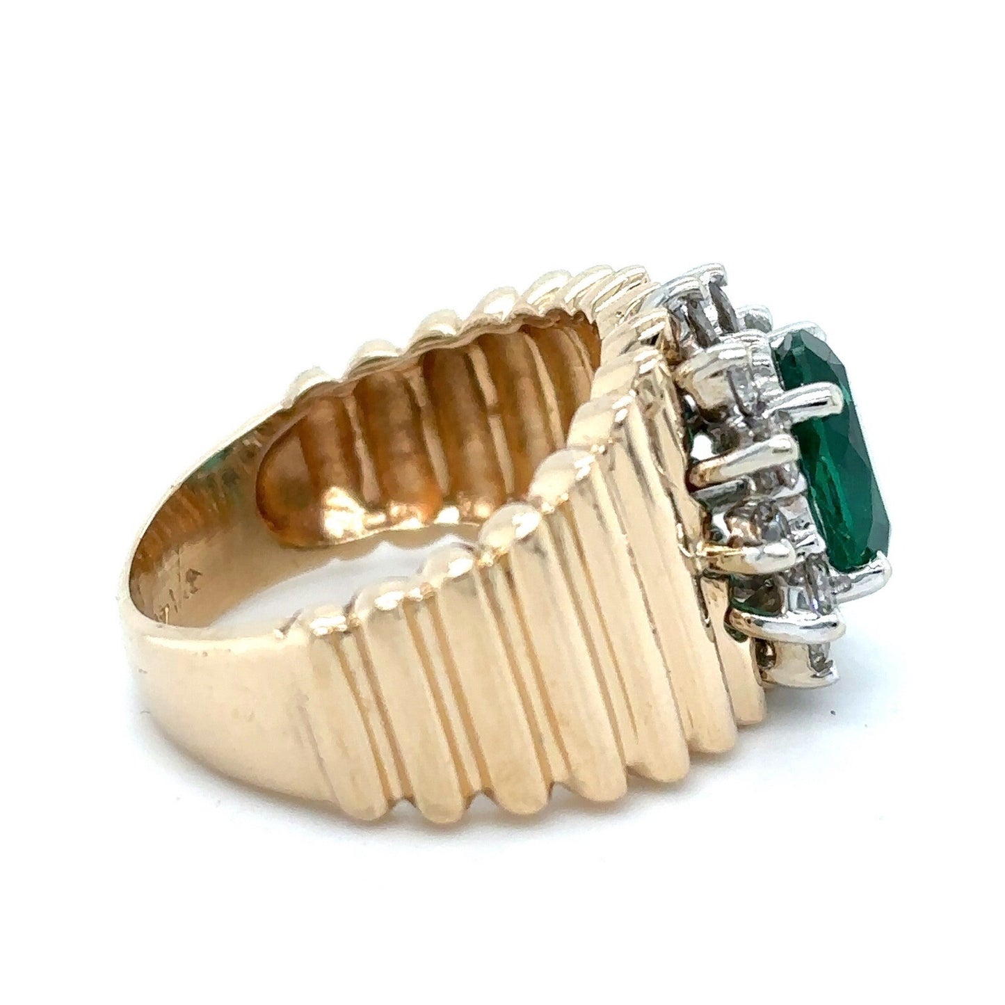 Imitation Emerald Solitaire & 1/2ct Diamond 14K Yellow Gold Ring 5.8g Size 5