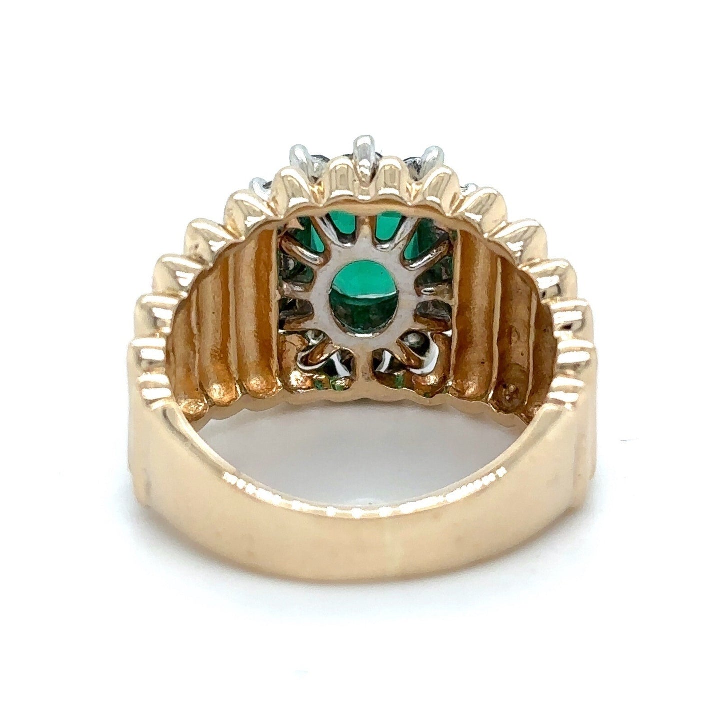 Imitation Emerald Solitaire & 1/2ct Diamond 14K Yellow Gold Ring 5.8g Size 5
