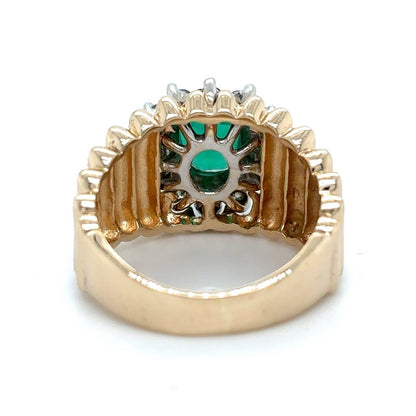 Imitation Emerald Solitaire & 1/2ct Diamond 14K Yellow Gold Ring 5.8g Size 5