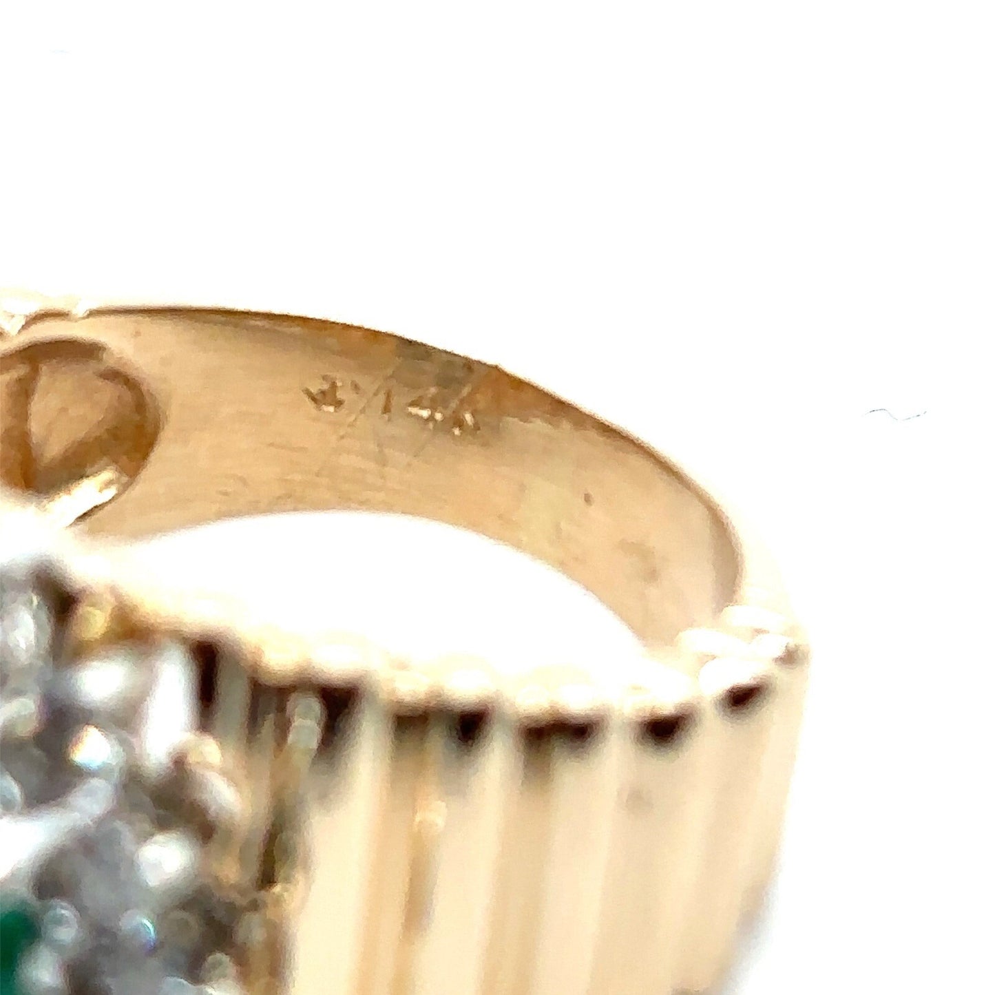 Imitation Emerald Solitaire & 1/2ct Diamond 14K Yellow Gold Ring 5.8g Size 5