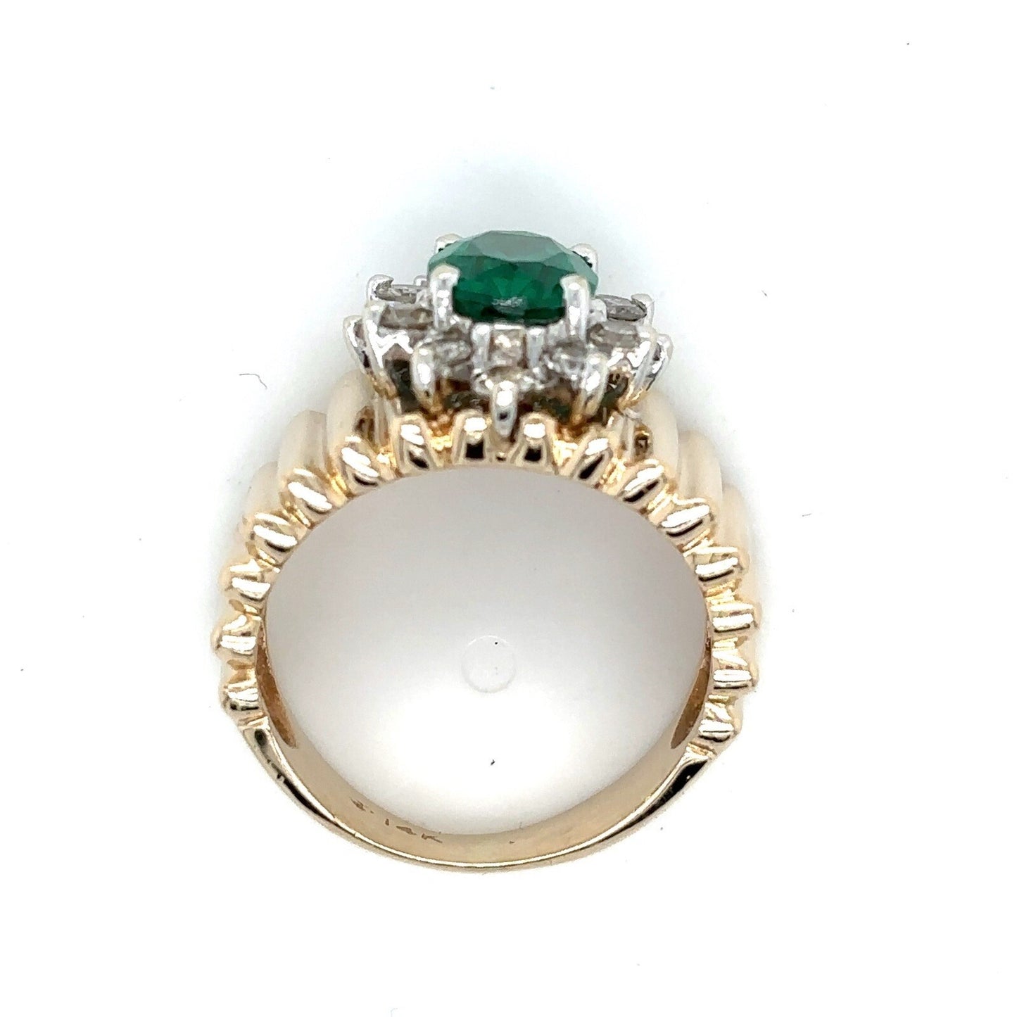 Imitation Emerald Solitaire & 1/2ct Diamond 14K Yellow Gold Ring 5.8g Size 5