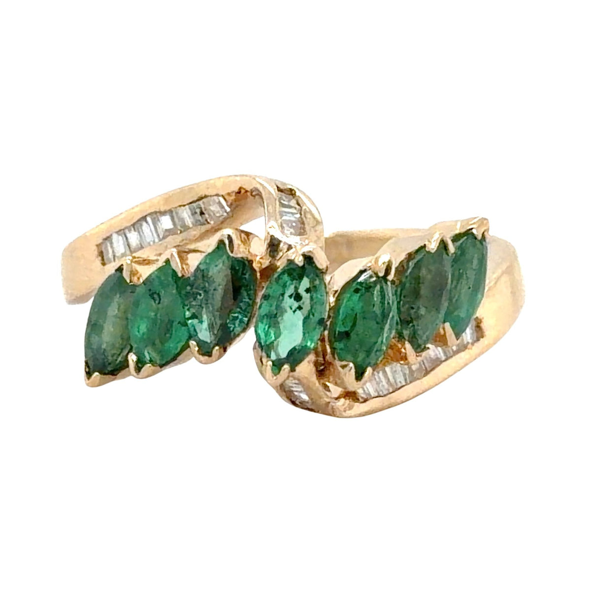 Emerald & Diamond 14k Yellow Gold Ring  4.2g Size 7
