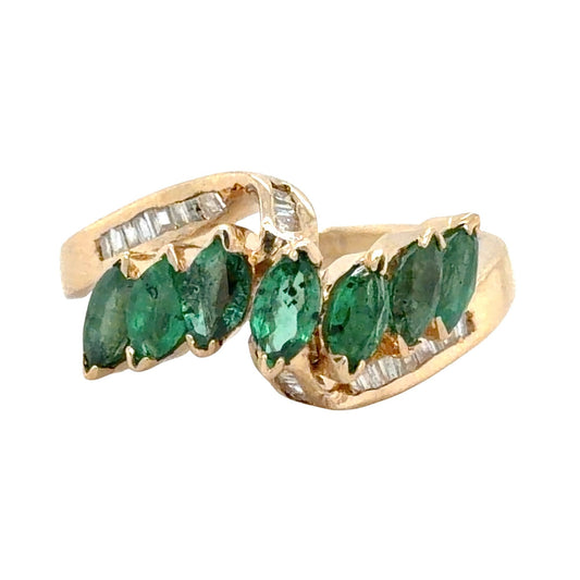 Emerald & Diamond 14k Yellow Gold Ring  4.2g Size 7