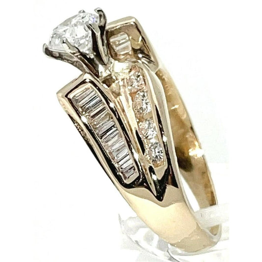 1 Ct Diamond Solitaire & Accent Ring 14K Yellow Gold 6.5g Size 6
