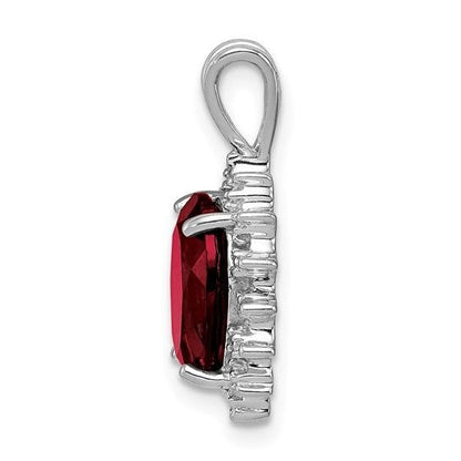 Sterling Silver Garnet & Diamond Oval Pendant