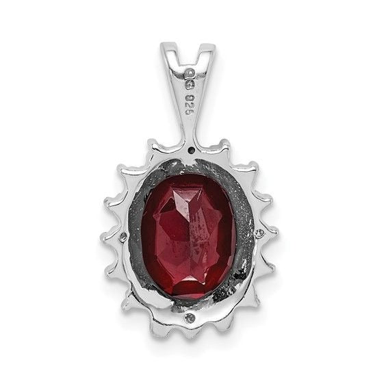 Sterling Silver Garnet & Diamond Oval Pendant