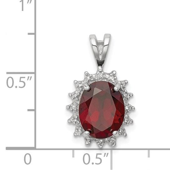 Sterling Silver Garnet & Diamond Oval Pendant