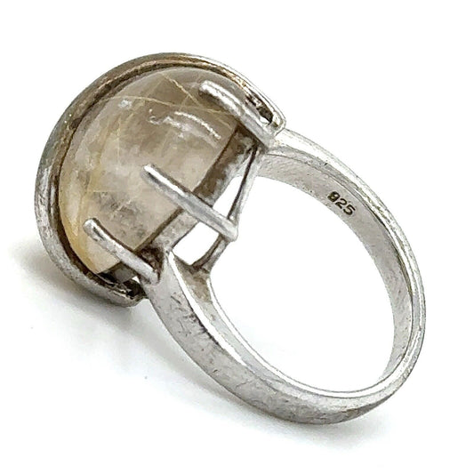 Clear and Yellow Rutilated Quartz Sterling Silver Size 6.75 Ring 7.6g