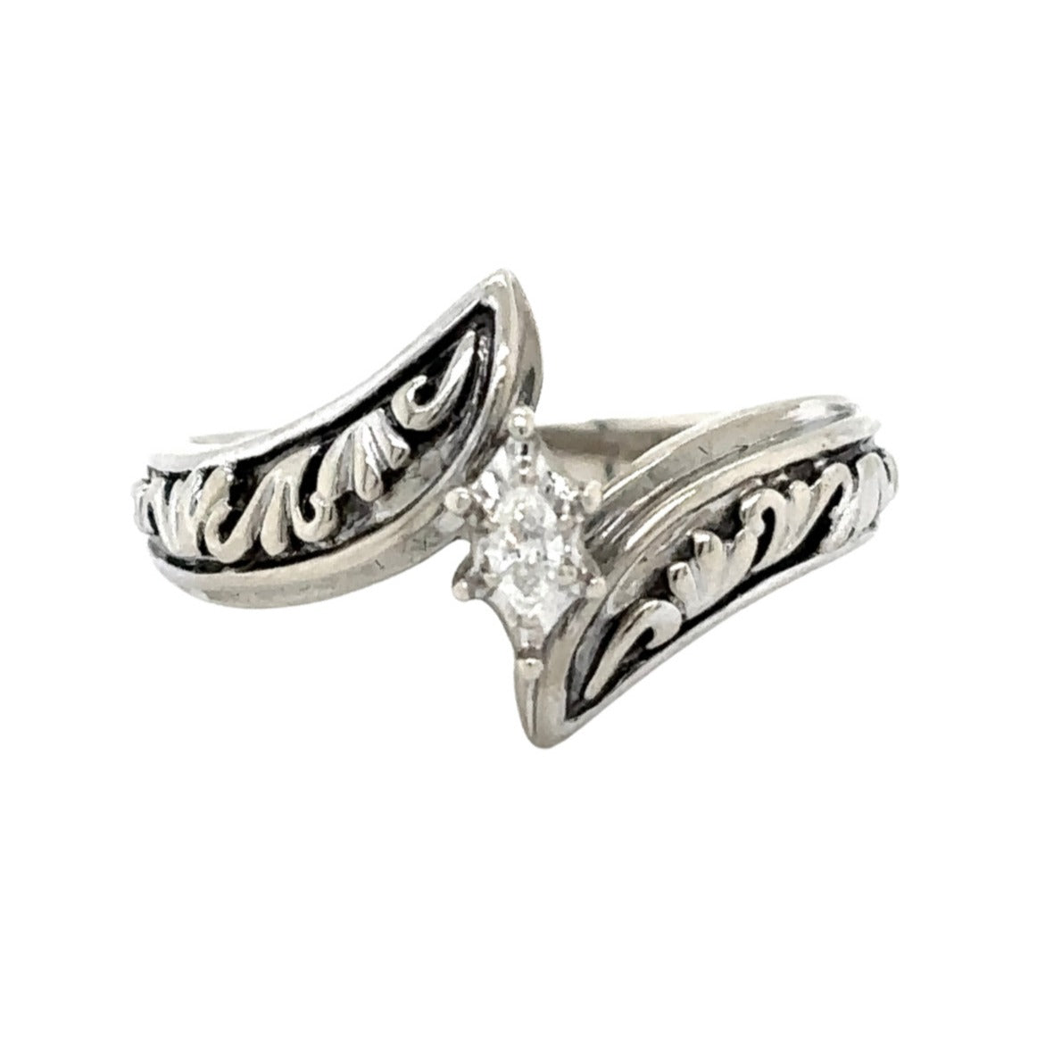 10k White Gold 1/10ctw Diamond Solitaire Size 7 Ring 4.4g