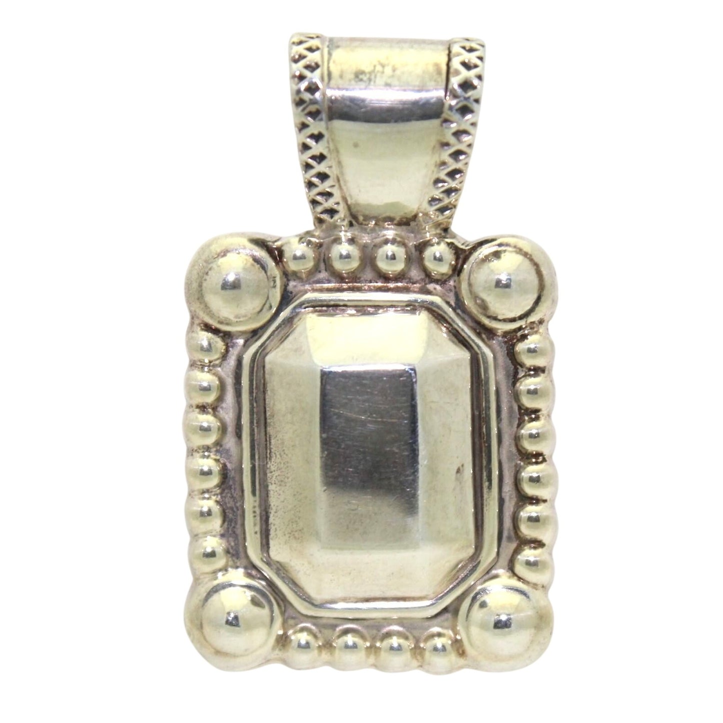 .925 Sterling Silver Rectangular Pendant Beaded Edge Design 12.5g