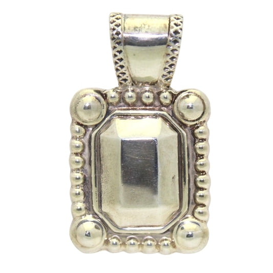 .925 Sterling Silver Rectangular Pendant Beaded Edge Design 12.5g