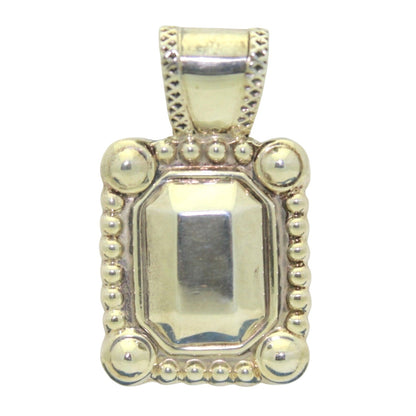 .925 Sterling Silver Rectangular Pendant Beaded Edge Design 12.5g