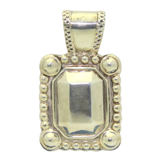 .925 Sterling Silver Rectangular Pendant Beaded Edge Design 12.5g