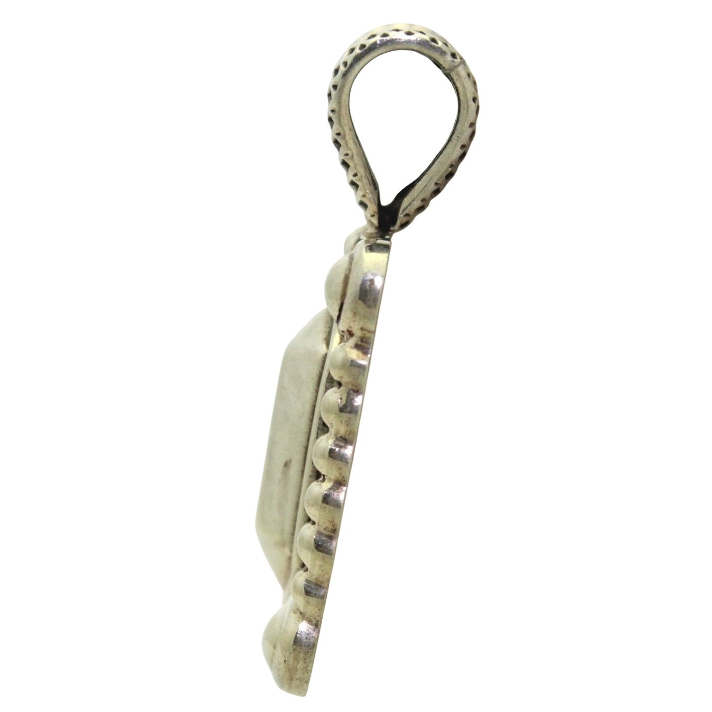 .925 Sterling Silver Rectangular Pendant Beaded Edge Design 12.5g