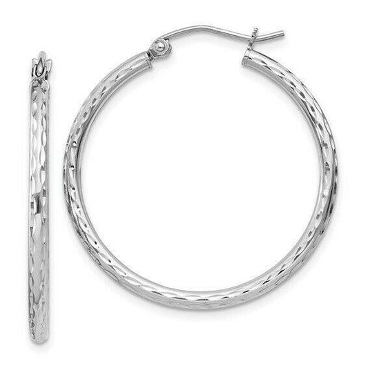 Sterling Silver Rhodium-Plated Diamond-Cut Hoop Earrings 32mm