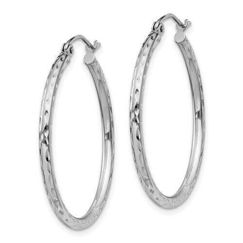 Sterling Silver Rhodium-Plated Diamond-Cut Hoop Earrings 32mm
