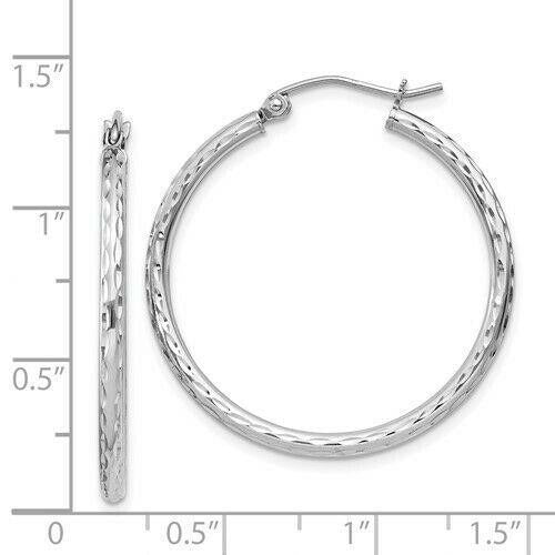Sterling Silver Rhodium-Plated Diamond-Cut Hoop Earrings 32mm