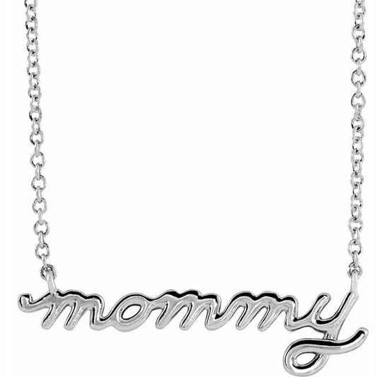 Sterling Silver Petite Mommy Script 18 inch Necklace