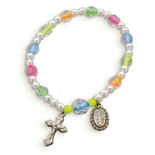 Childrens 6" Neon Bead Rosary Bracelet
