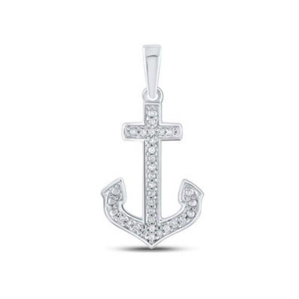 Sterling Silver 1/12ctw Diamond Anchor Nautical Pendant