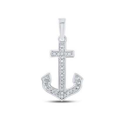 Sterling Silver 1/12ctw Diamond Anchor Nautical Pendant