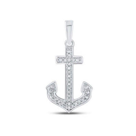 Sterling Silver 1/12ctw Diamond Anchor Nautical Pendant