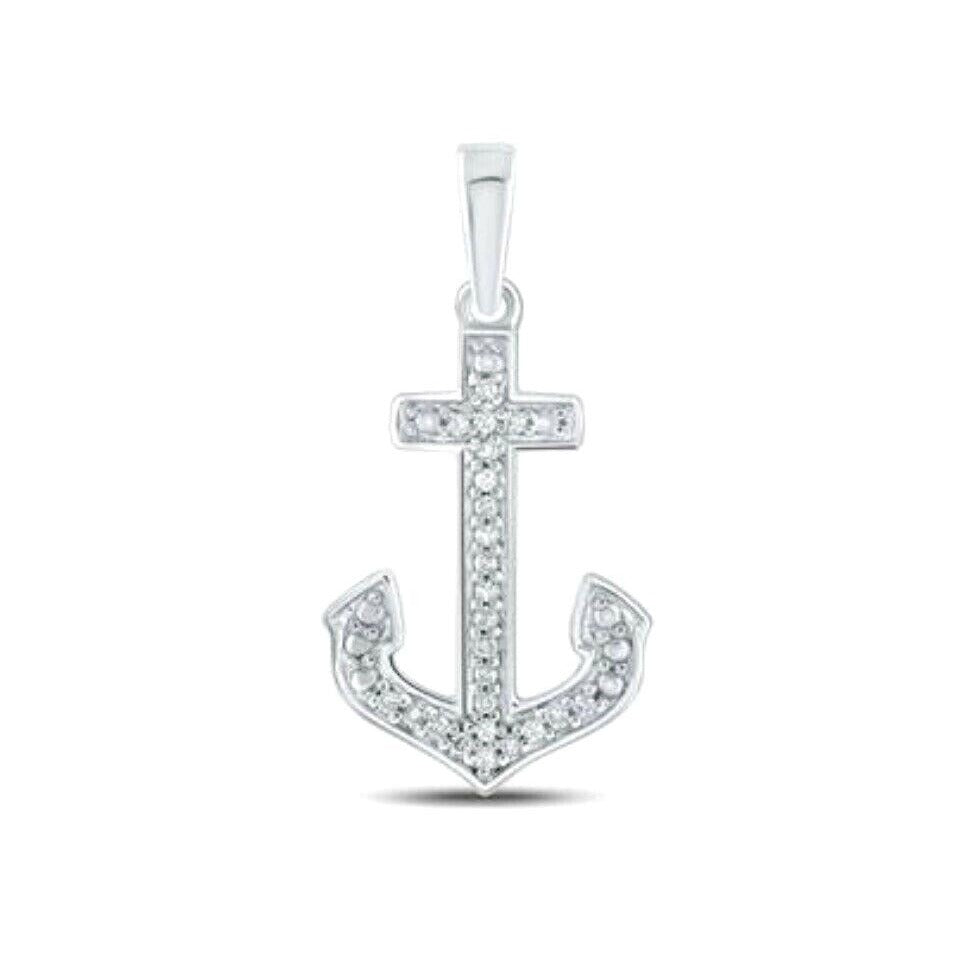 Sterling Silver 1/12ctw Diamond Anchor Nautical Pendant