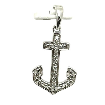 Sterling Silver 1/12ctw Diamond Anchor Nautical Pendant
