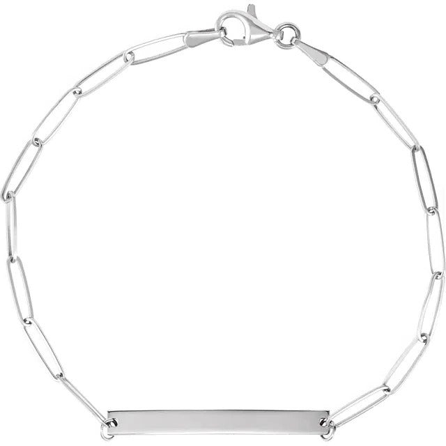 Sterling Silver Paperclip Necklace 18 inch with Bar ID Necklace