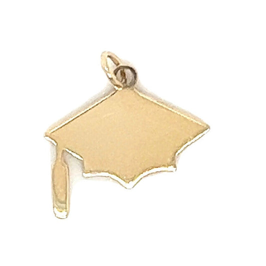 14K Yellow Gold Engravable Graduation Cap Pendant Charm