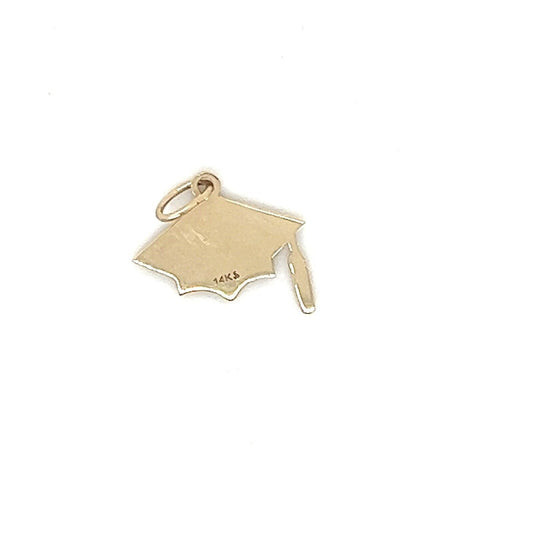 14K Yellow Gold Engravable Graduation Cap Pendant Charm