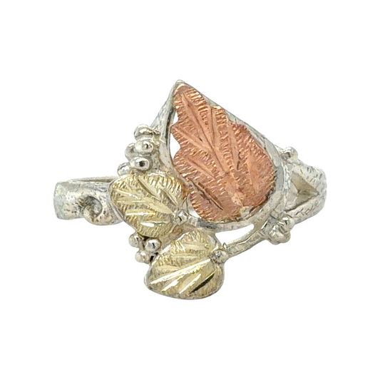 Sterling Silver & 10K Yellow & Rose Gold Leaf Ring 3.9g Size 7.75