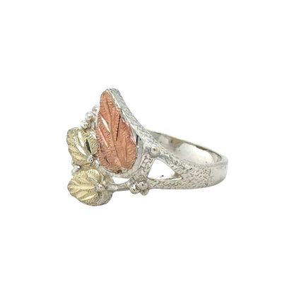 Sterling Silver & 10K Yellow & Rose Gold Leaf Ring 3.9g Size 7.75