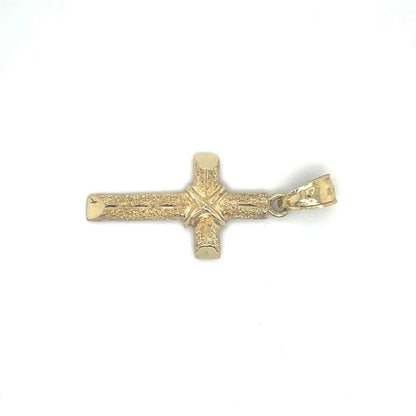 Etched Cross Pendant Solid 14k Yellow Gold 2.2g Textured Religious Charm For Necklace
