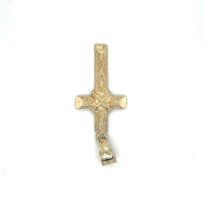 Etched Cross Pendant Solid 14k Yellow Gold 2.2g Textured Religious Charm For Necklace