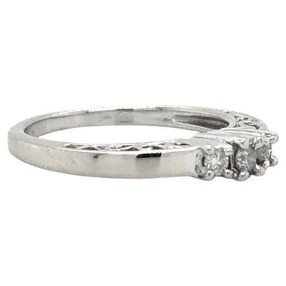 10k White Gold 1/10ctw Three-Stone Diamond Engagement Ring 2.0g Size 5