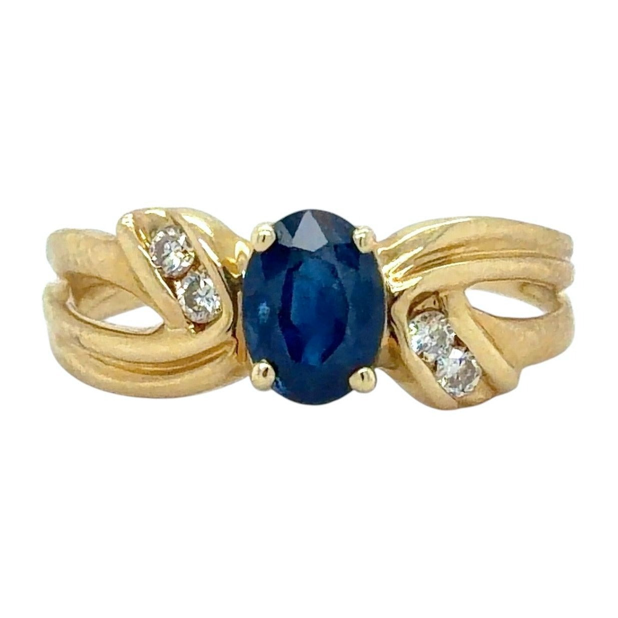 1ct Sapphire and 1/20ct Diamond 14K Yellow Gold Ring 2.9g Size 8