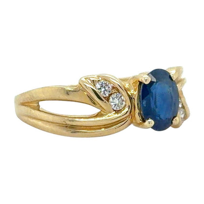 1ct Sapphire and 1/20ct Diamond 14K Yellow Gold Ring 2.9g Size 8