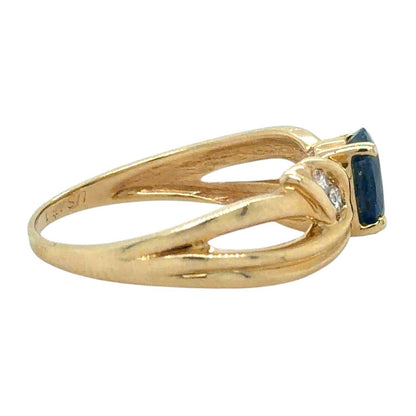 1ct Sapphire and 1/20ct Diamond 14K Yellow Gold Ring 2.9g Size 8