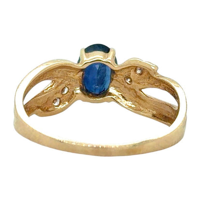 1ct Sapphire and 1/20ct Diamond 14K Yellow Gold Ring 2.9g Size 8