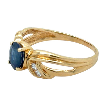1ct Sapphire and 1/20ct Diamond 14K Yellow Gold Ring 2.9g Size 8