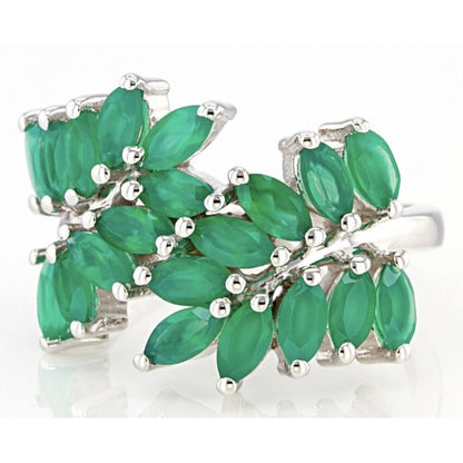 2.21ctw Marquise Green Onyx Rhodium Over Sterling Silver Bypass Ring Elegant Design