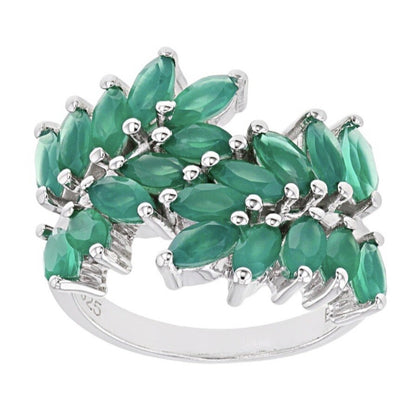 2.21ctw Marquise Green Onyx Rhodium Over Sterling Silver Bypass Ring Elegant Design