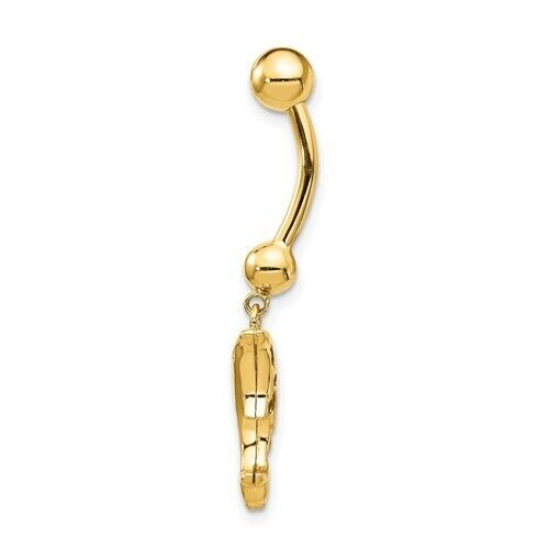 14K Yellow Gold Dolphin Dangle Belly Ring 14 Gauge Navel Jewelry