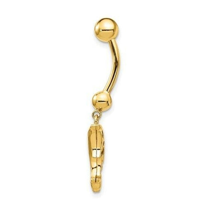 14K Yellow Gold Dolphin Dangle Belly Ring 14 Gauge Navel Jewelry