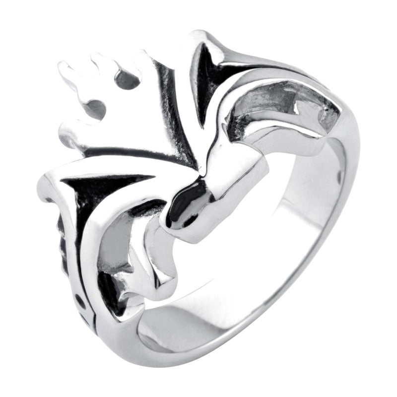 INOX Mens Stainless Steel ring with a flame crown design Size 12